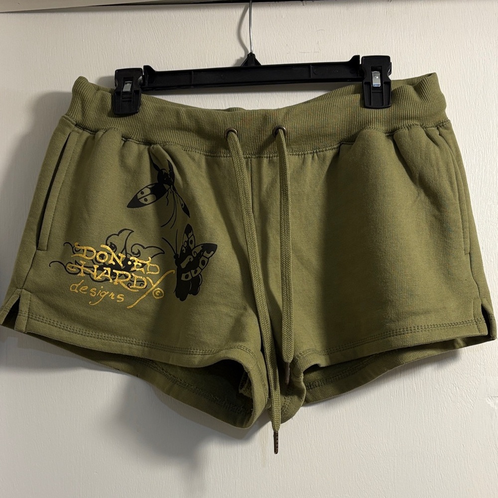 Ed Hardy Olive Shorts with Butterfly Design